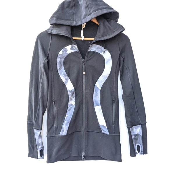 lululemon athletica Jackets & Blazers - LULULEMON Scuba zip-up hoodie jacket Black with gray tie dye size 2